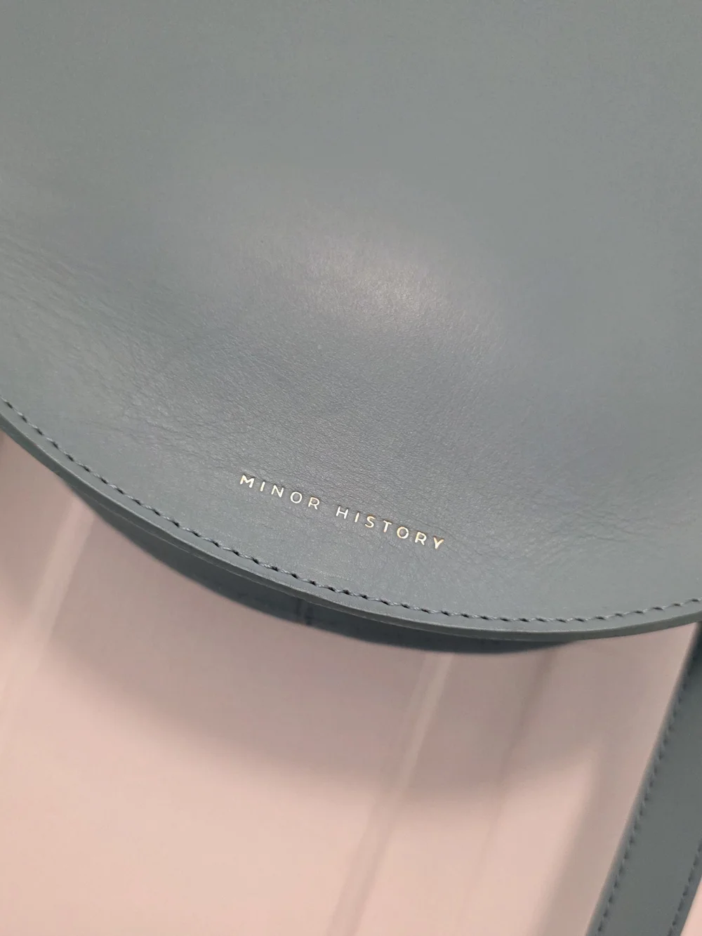 Minor History Blue Satchel/Crossbody Leather Open Top, Stylish, Sleek, Modern